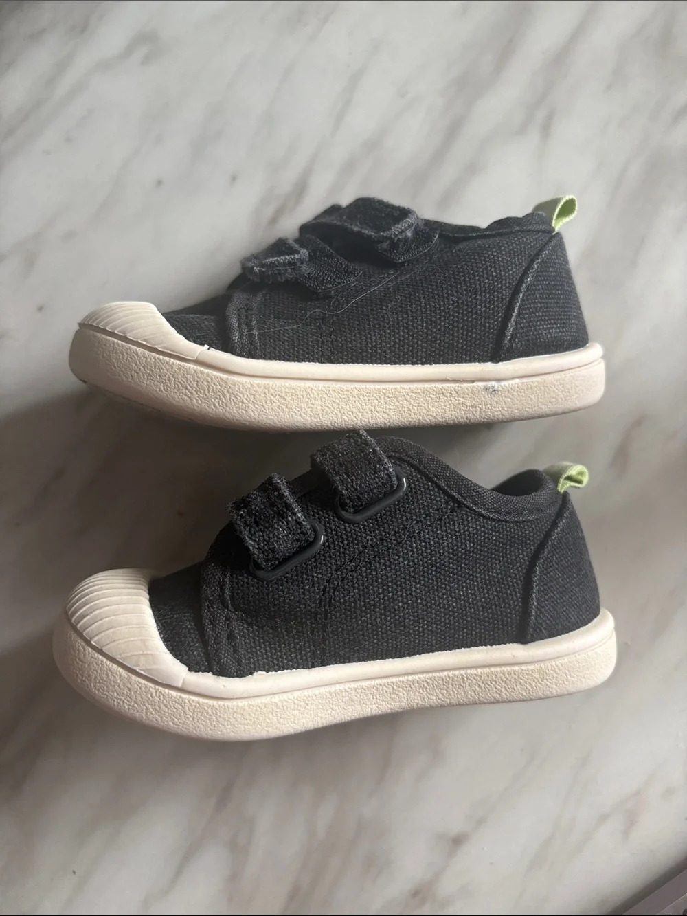 Cat & Jack Black Canvas Kids Sneakers with Cream Soles and Lime Heel Tab